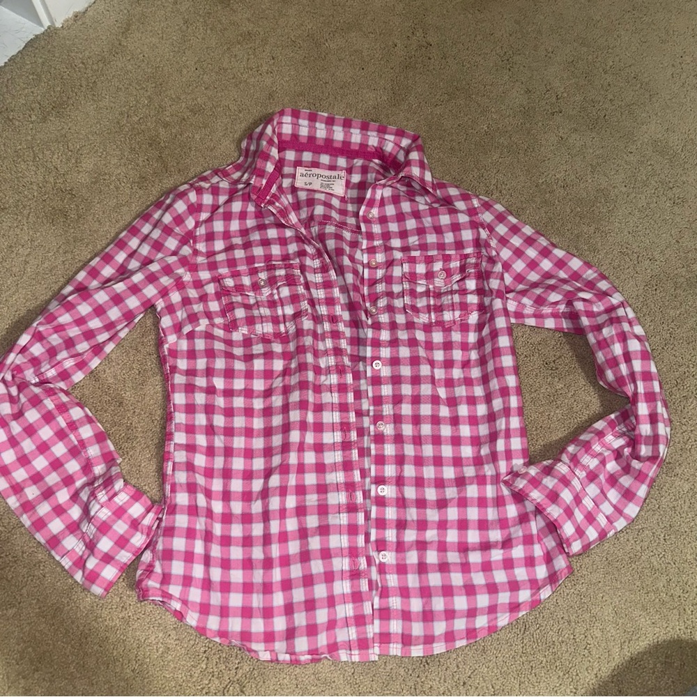 Aeropostale Pink Plaid Kids Button Down Shirt